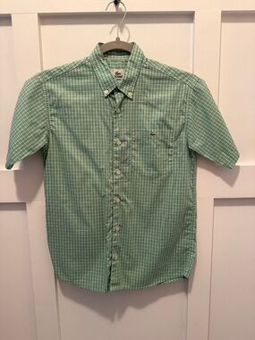 Boys Lacoste Light Green Plaid Short-Sleeve Button-Down Shirt size 12